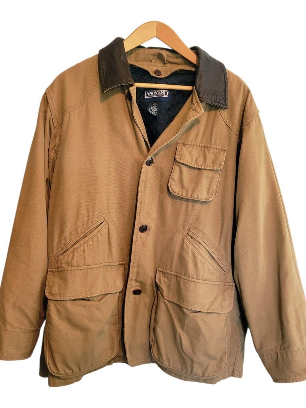 Vintage 90s Lands End Canvas Barn Coat Thinsulate Quilt Lined Chore Jacket XL